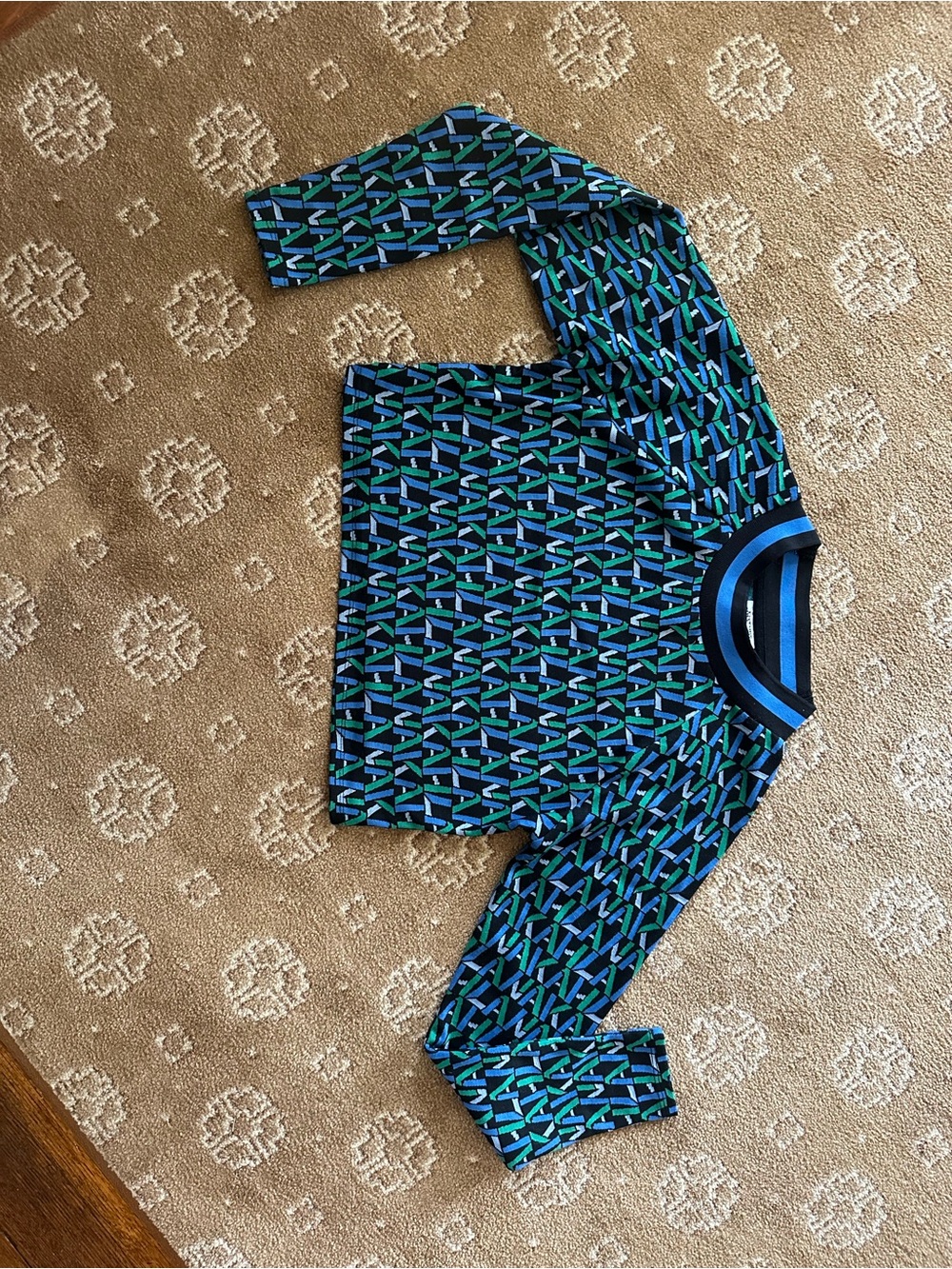 Geometric Blue & Green Knit Top